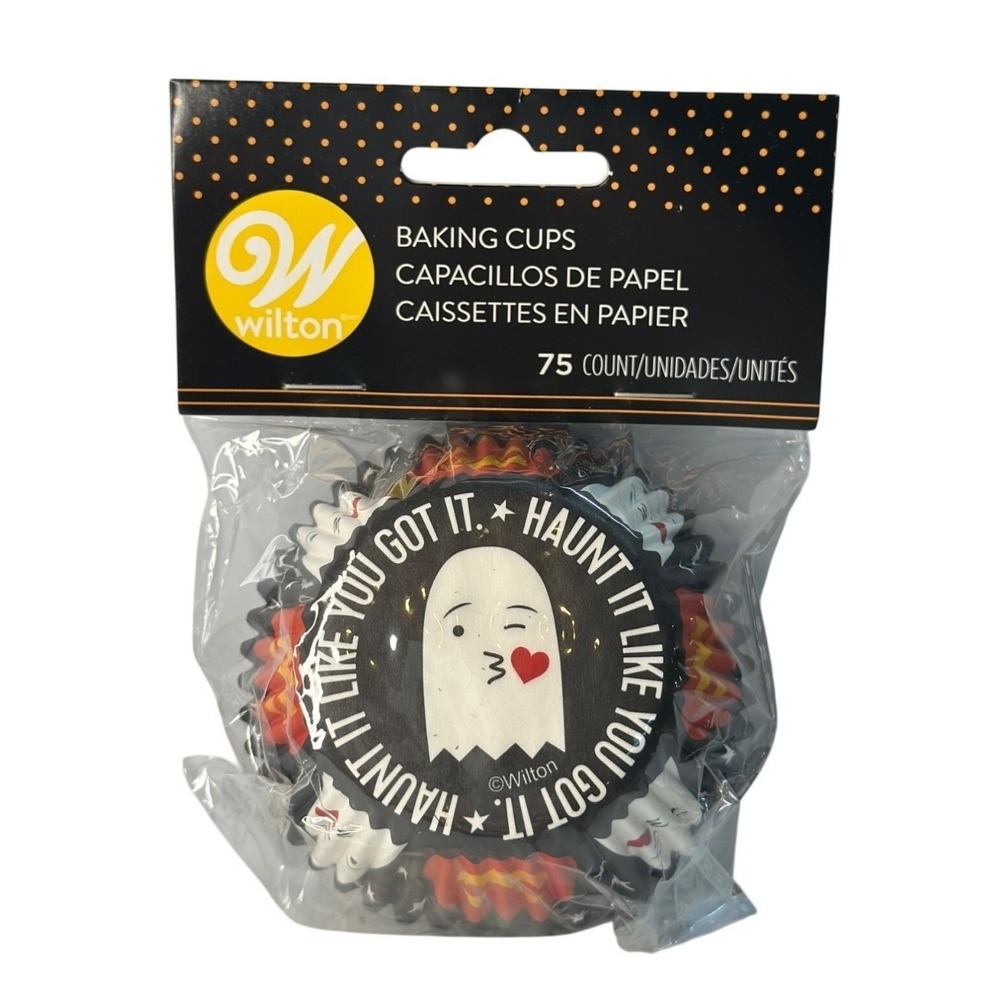 NEW‎ Wilton Halloween Baking Cups 75 Count Ghost Black & White "Haunt it Like"